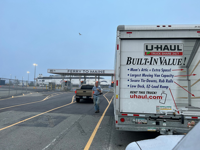 Life-changing year, UHAUL truck in Yarmouth, Nova Scotia at ferry terminal. 